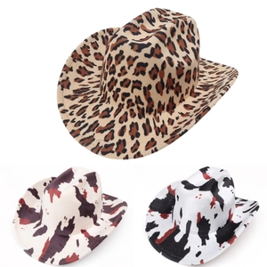 Chapeau de Cowboy Western Vintage Polyester Imprimé Animal Léopard Vache Large Bord Fedora Pour Hommes Femmes Protection Solaire Extérieur Cap Jazz