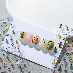 3D Embossed Nail Art Stickers Cartoon People Heart Daisy Self Adhesive Decals Ultra Thin Manicure Decoration