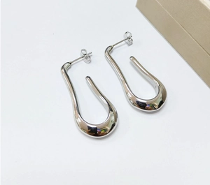 Minimalist silver stainless steel irregular U-shape drop earrings for women modern fashion jewelry