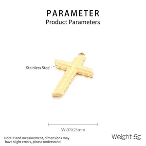 Detail view of 37x25mm gold stainless steel cross pendant with textured grid pattern