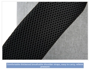 Detail of thickened honeycomb mesh shoulder strap on a black business laptop backpack