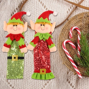 Christmas Elf Refrigerator Handle Covers Red Green Sequin Fabric Kitchen Appliance Handle Decorations For Home Party Xmas Decor
