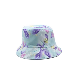 Cappello alla pescatora reversibile con stampa artistica fluida astratta azzurra