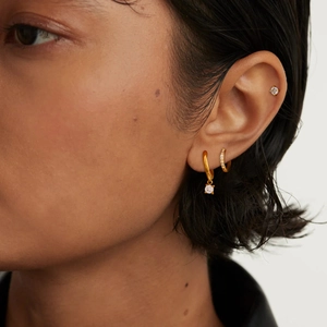 Three-piece gold plated stainless steel earring set with sparkling zircon stones