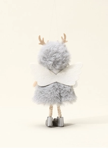 Détail de l'ange de Noël en peluche avec tissu gris et bois de renne mignons