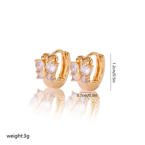 Detailed view of gold butterfly hoop earrings with zirconia and size measurements