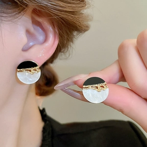 Boucles D'Oreilles Rondes Vintage Françaises Avec Tige En Argent Sterling 925 Géométrique Color Block Résine Marbre