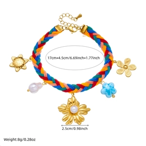 Detailed size specifications of a colorful woven charm bracelet with 17+4.5cm length