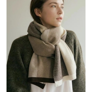 Unisex knit scarf featuring a brown and beige color block pattern for autumn and winter