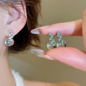 Geometrische Blaue Zirkon Ohrstecker Mit 925 Sterling Silber Ohrstecker Kupferbasis Transparente Kugel Anhänger Für Frauen