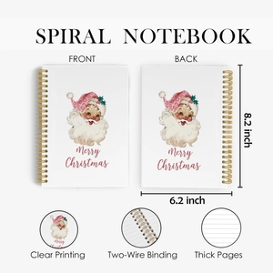 Front and back view of a Santa Claus vintage spiral notebook in 8.2 x 6.2 inch size