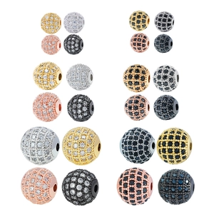 Micro Pave Cubic Zirconia Round Spacer Beads Copper Metal Loose Ball Charms For DIY Jewelry Making Bracelet Craft