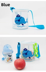 Detail of blue whale cartoon pattern on breathable mesh crossbody beach bag for kids