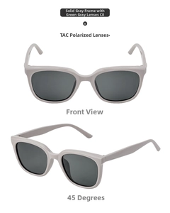 Detail of square polarized sunglasses with grey TR90 frames and TAC anti-glare lenses
