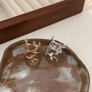 Leaf design wrap-around 925 silver open ring in rose gold and silver finishes