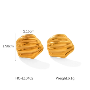 Detailed macro view of 18K gold plated stainless steel earrings with rock texture finish