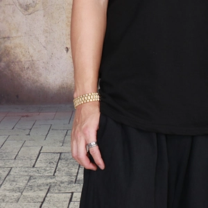 Hip hop gold plated wide watch link bracelet with iced out crystals for men on wrist