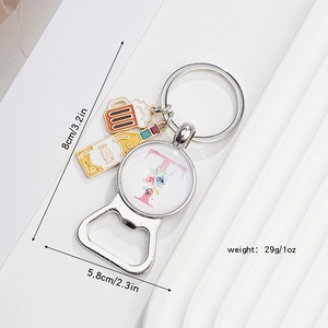 Letter bottle opener keychain with beer mug charm and floral time gem decoration