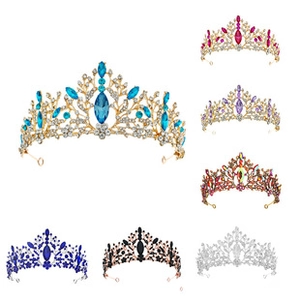 Detail view of the multi-color crystal wedding tiaras available in seven vibrant colors
