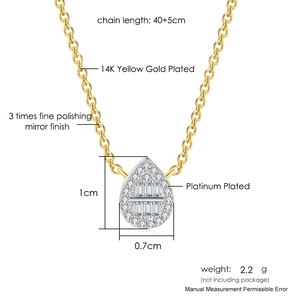 Teardrop pendant necklace in two-tone gold and platinum plating with zircons