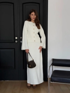 Women Knit Outfit Long Sleeve Single Breasted Cardigan And Maxi Skirt Elegant Casual Streetwear Clothing