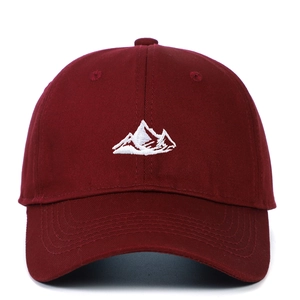Classic burgundy cotton baseball cap featuring high-quality white mountain embroidery