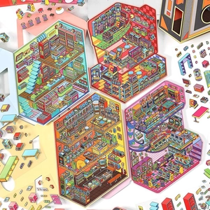 Large Isometric Deco Scene Stickers PET Cardboard DIY Retro Pixel Arcade Room Scenery For Scrapbooking Journaling