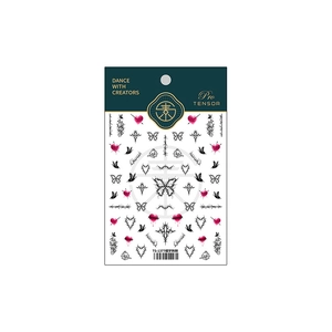 Gothic butterfly and thorny heart nail art stickers in black and pink, model TS-1377