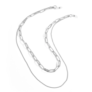 Hip-hop punk silver double-layer eyewear chain with large paperclip and link chain design
