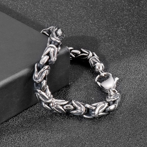 Polished silver stainless steel Byzantine chain bracelet for men with lobster clasp