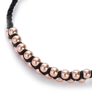 Hip hop double-layer black woven rope bracelet with rose gold copper beads for couples