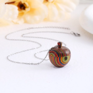 Colorful apple shaped wooden pendant necklace with a fine silver chain for women
