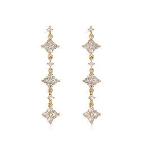 18K gold plated geometric tassel earrings with sparkling zircon stars on white background