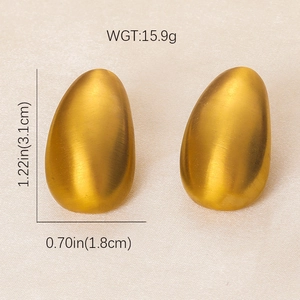 18K gold plated teardrop stud earrings with brushed matte finish for women