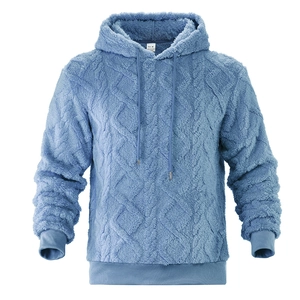 Blauer Herren Oversize Fleece Hoodie mit Rautenmuster-Struktur und Kordelzug-Kapuze