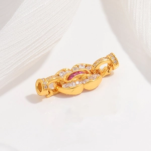 S925 silver gold-plated connector clasp with zircons and pink stone for DIY jewelry