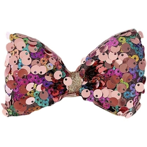 Sparkly sequin mermaid bow hair clip for girls with colorful fabric and gold accents