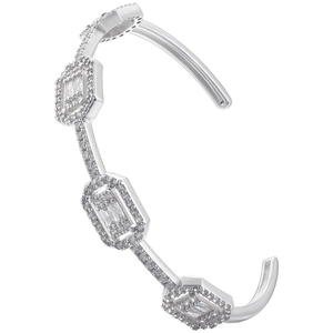 Elegant silver geometric open bracelet with inlaid square cubic zirconia for women