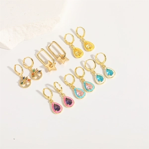 French vintage teardrop earrings set with colorful crystals and tree of life gold charms