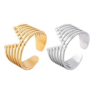 Parallel line metal ring detail with sphere ends in gold and silver finish