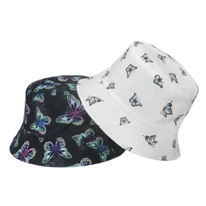 Butterfly Print Reversible Bucket Hat Polyester Sun Protection Foldable Summer Travel Outdoor Headwear For Women