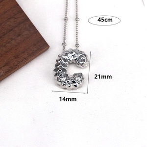 Silver letter C pendant necklace with 45cm chain and 21mm embossed initial charm