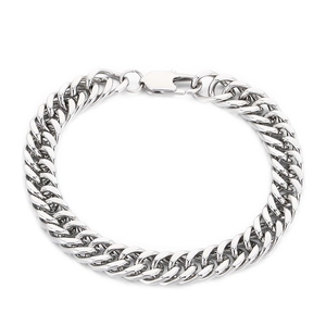 Polished stainless steel Cuban link bracelet for men and women with heavy double weave design