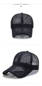 Detail view of breathable black mesh baseball cap showing front and side angles