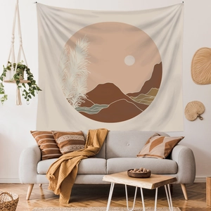 Modern landscape tapestry with sunset and mountains for cozy living room wall decoration