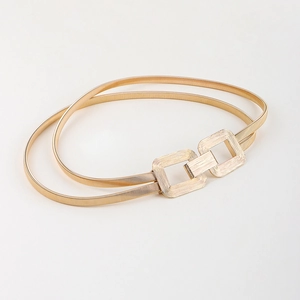 Elegant gold elastic waist chain with geometric interlocking buckle for women dresses