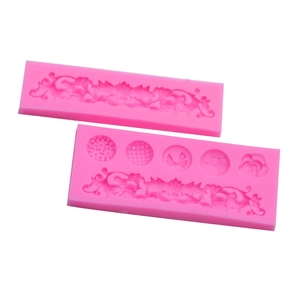 Pink silicone cake mold set featuring vintage flower vine and rose lace textures