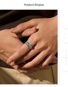 Close-up of vintage S925 silver ring with star-shaped blue turquoise inlay detail