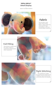 Detail of baby elephant plush made with soft crystal velvet and premium PP cotton