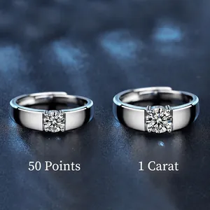 925 silver adjustable rings comparing 0.5 carat and 1 carat moissanite stones